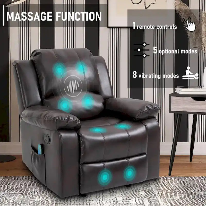 Clihome Faux Leather Recliner Chair with Massage