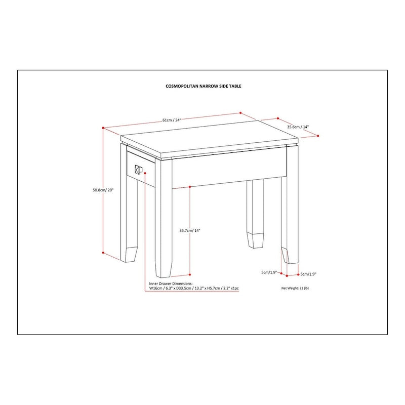 WYNDENHALL Essex SOLID WOOD 14 inch Wide Rectangle Contemporary Narrow Side Table - 14 x 24 x 20