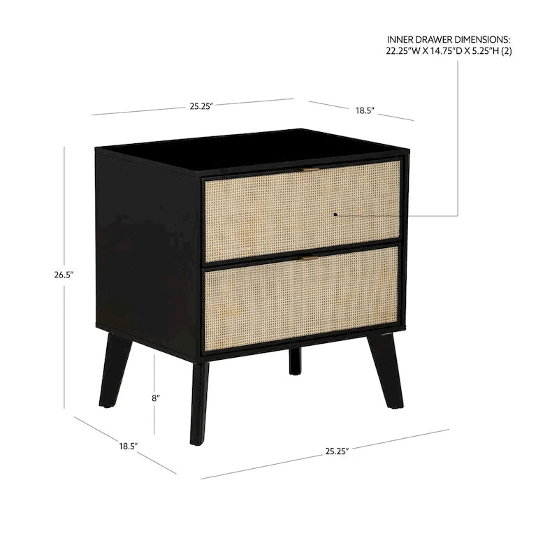 Adelphi Wooden/Cane Mid-Century Nightstand