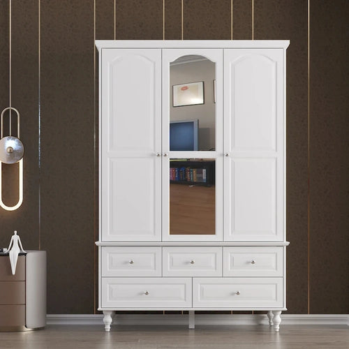 70.9H Family Wardrobe/Armoire/Closet with Mirror Doors White Lacquer