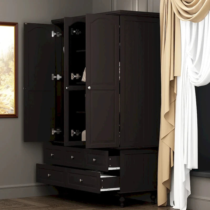 70.9H Family Wardrobe/Armoire/Closet with Mirror Doors White Lacquer