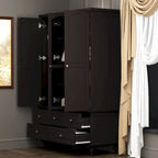 70.9H Family Wardrobe/Armoire/Closet with Mirror Doors White Lacquer