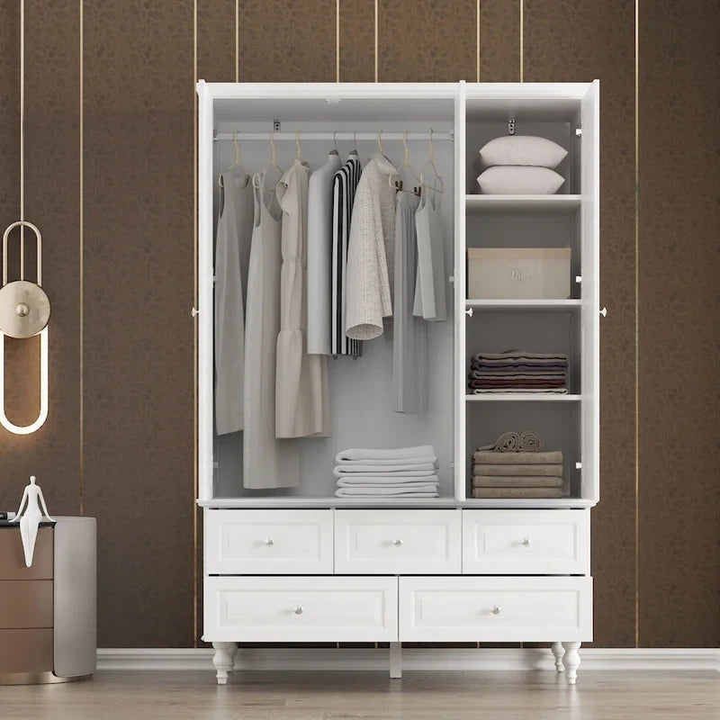 70.9H Family Wardrobe/Armoire/Closet with Mirror Doors White Lacquer