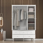 70.9H Family Wardrobe/Armoire/Closet with Mirror Doors White Lacquer