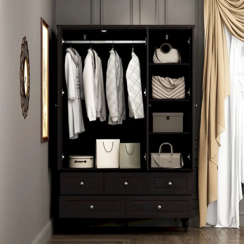 70.9H Family Wardrobe/Armoire/Closet with Mirror Doors White Lacquer