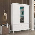 70.9H Family Wardrobe/Armoire/Closet with Mirror Doors White Lacquer