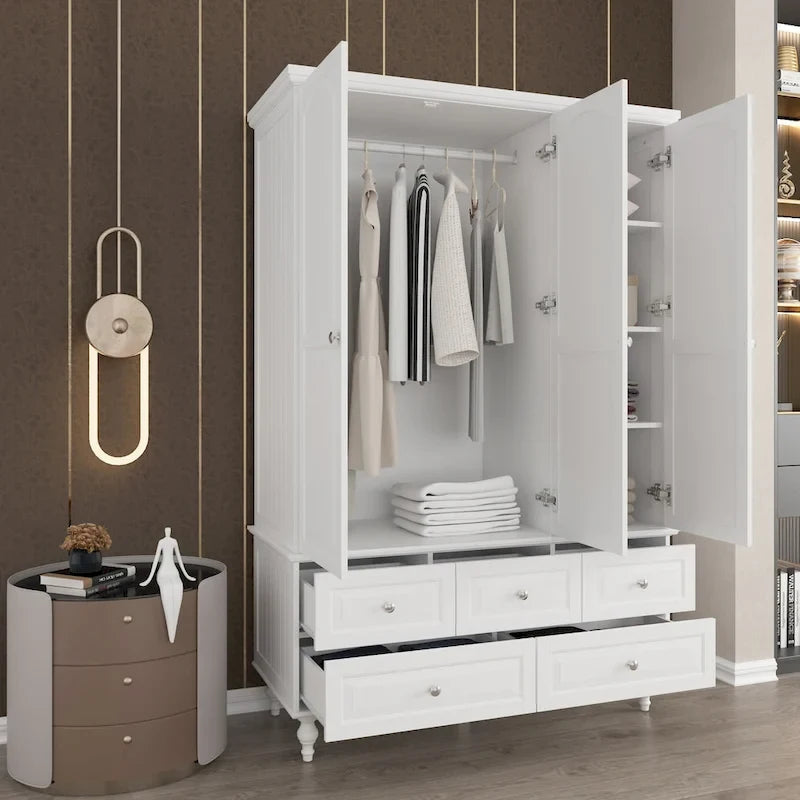 70.9H Family Wardrobe/Armoire/Closet with Mirror Doors White Lacquer