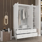 70.9H Family Wardrobe/Armoire/Closet with Mirror Doors White Lacquer