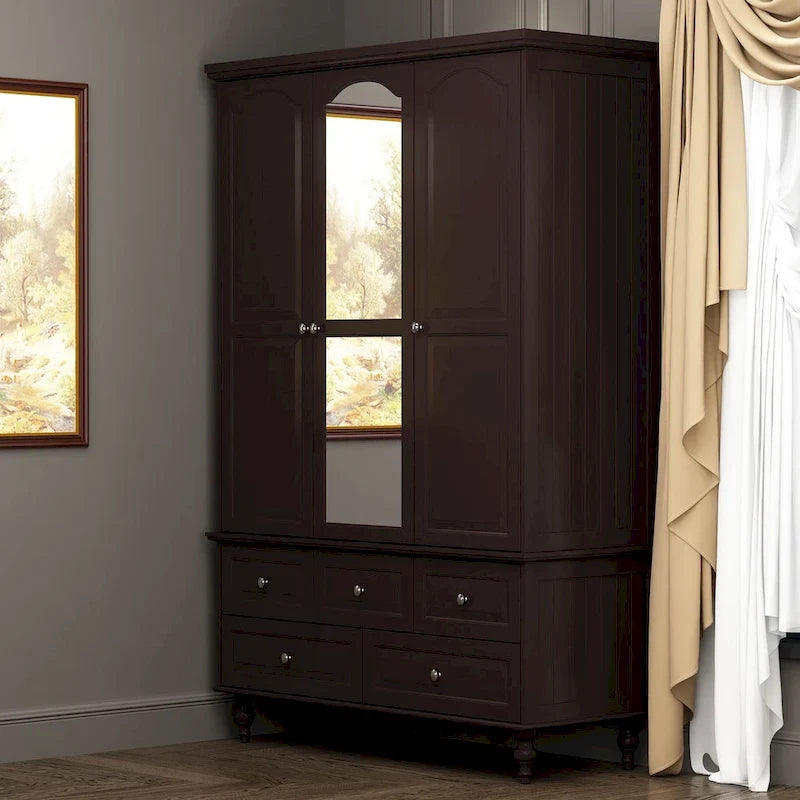 70.9H Family Wardrobe/Armoire/Closet with Mirror Doors White Lacquer