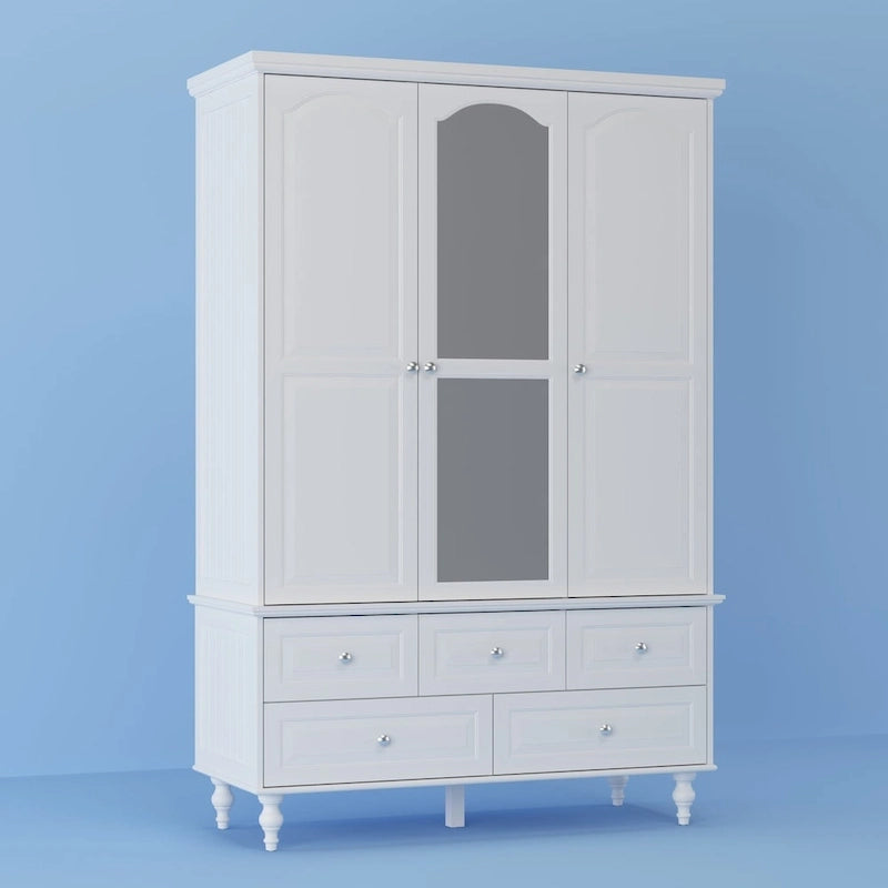 70.9H Family Wardrobe/Armoire/Closet with Mirror Doors White Lacquer