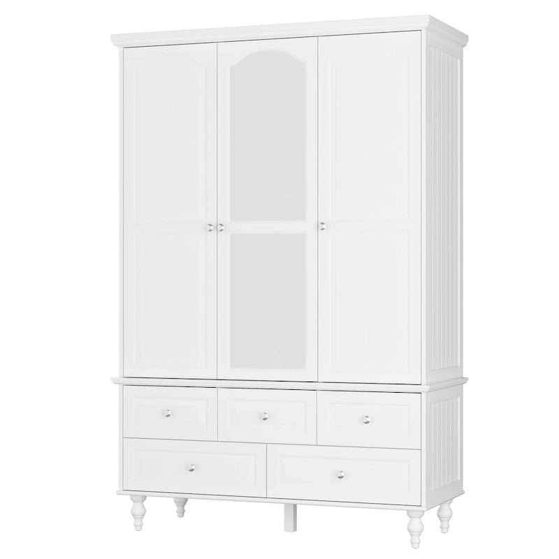 70.9H Family Wardrobe/Armoire/Closet with Mirror Doors White Lacquer