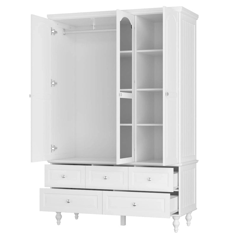 70.9H Family Wardrobe/Armoire/Closet with Mirror Doors White Lacquer
