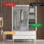 70.9H Family Wardrobe/Armoire/Closet with Mirror Doors White Lacquer