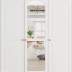 70.9H Family Wardrobe/Armoire/Closet with Mirror Doors White Lacquer