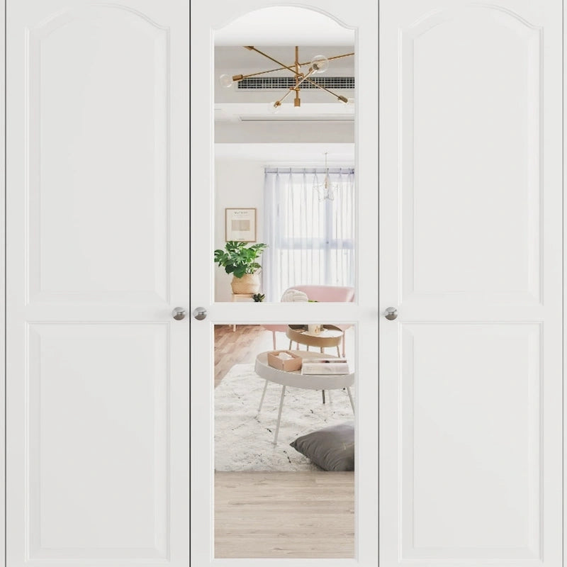 70.9H Family Wardrobe/Armoire/Closet with Mirror Doors White Lacquer