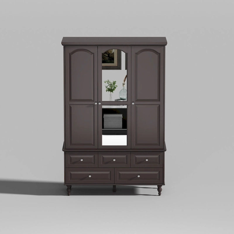 70.9H Family Wardrobe/Armoire/Closet with Mirror Doors White Lacquer