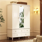 70.9H Family Wardrobe/Armoire/Closet with Mirror Doors White Lacquer