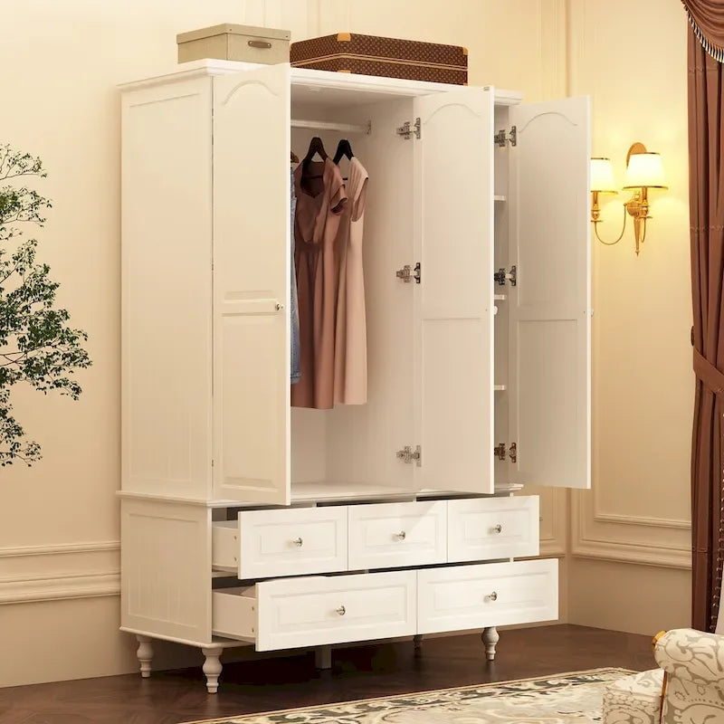 70.9H Family Wardrobe/Armoire/Closet with Mirror Doors White Lacquer