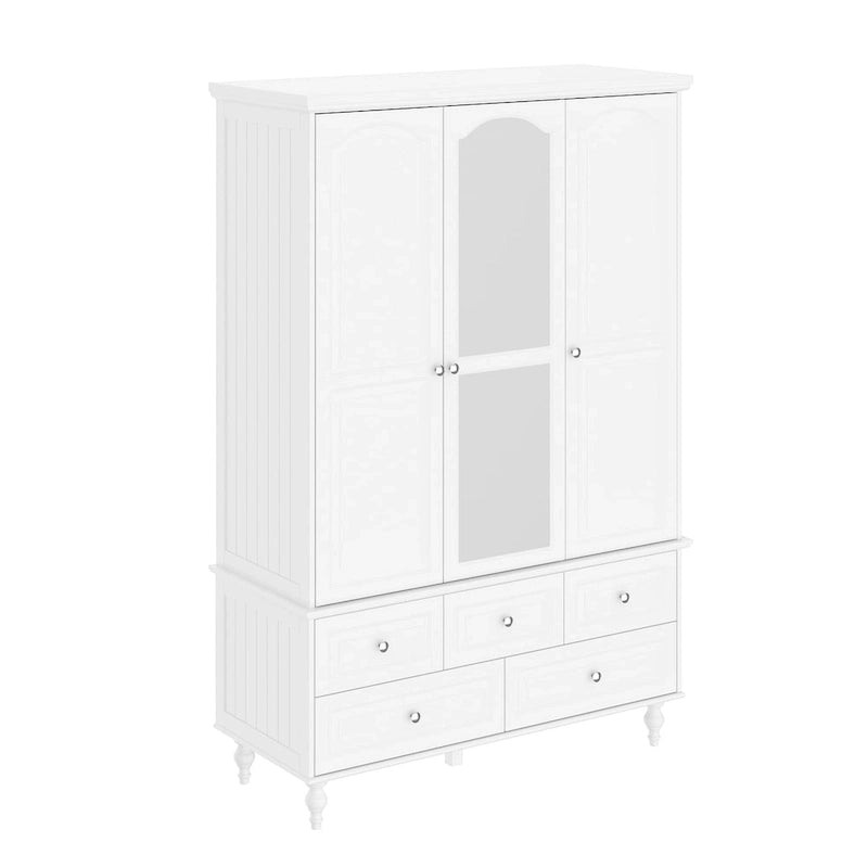 70.9H Family Wardrobe/Armoire/Closet with Mirror Doors White Lacquer
