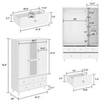 70.9H Family Wardrobe/Armoire/Closet with Mirror Doors White Lacquer
