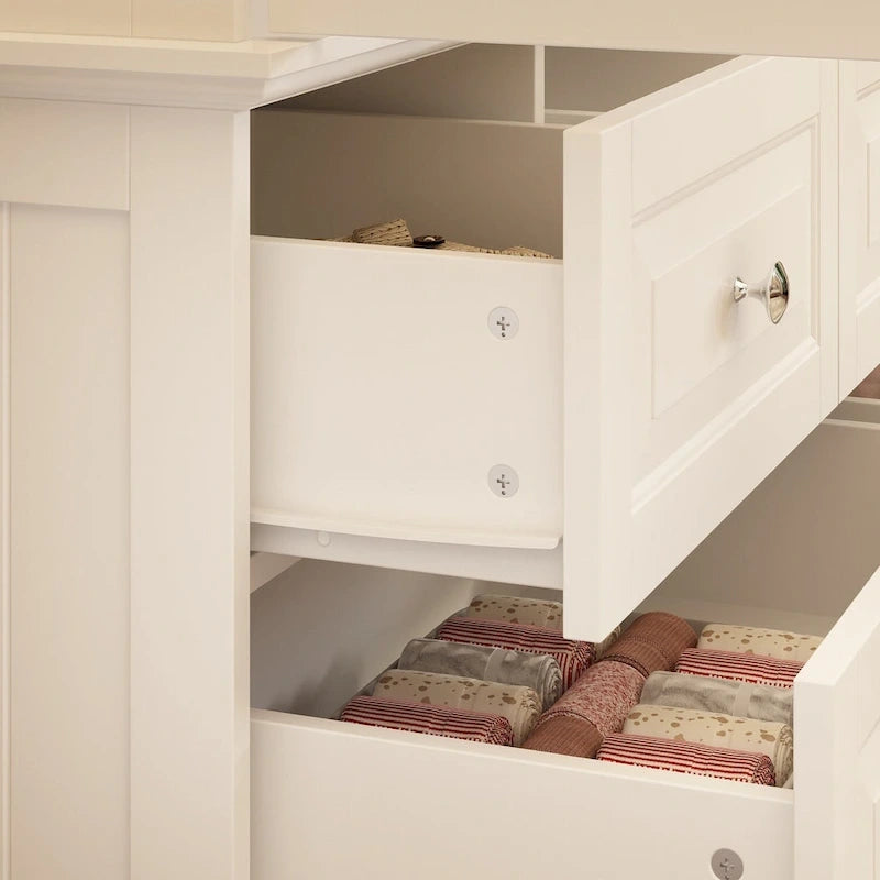 70.9H Family Wardrobe/Armoire/Closet with Mirror Doors White Lacquer