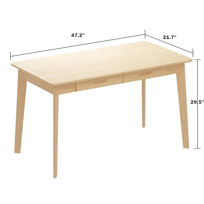 Timechee Beige Wooden Computer Desk, 47 Writing Desk with 2 Drawers