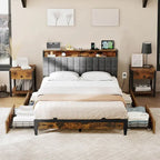 Moasis Storage Platform Bed Frame with Power Outlets and 4 Storage Drawers