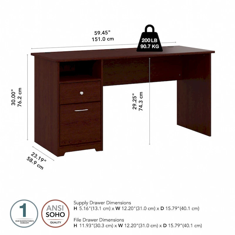 Bush Furniture Cabot 60W Computer Desk with Drawers and Storage