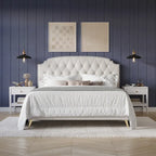 CraftPorch Velvet Button Tufted Upholstered Gold Accent Platform Bed
