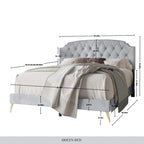CraftPorch Velvet Button Tufted Upholstered Gold Accent Platform Bed