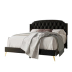 CraftPorch Velvet Button Tufted Upholstered Gold Accent Platform Bed