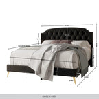 CraftPorch Velvet Button Tufted Upholstered Gold Accent Platform Bed