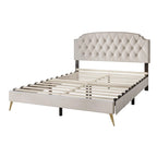 CraftPorch Velvet Button Tufted Upholstered Gold Accent Platform Bed