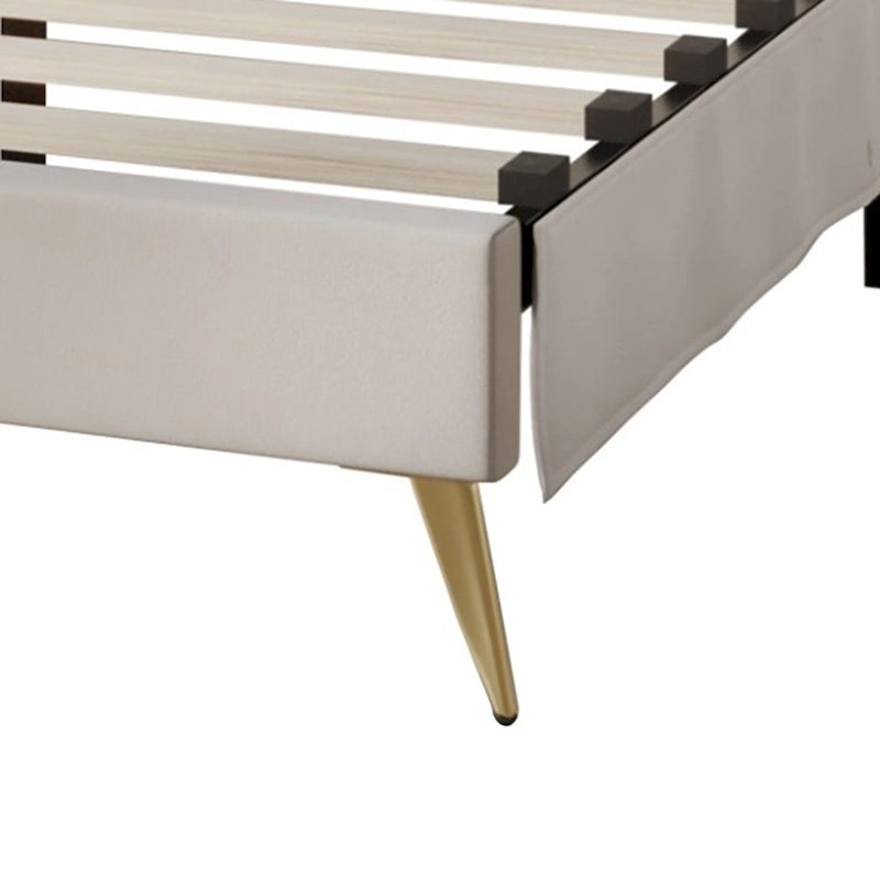 CraftPorch Velvet Button Tufted Upholstered Gold Accent Platform Bed