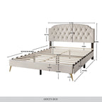 CraftPorch Velvet Button Tufted Upholstered Gold Accent Platform Bed