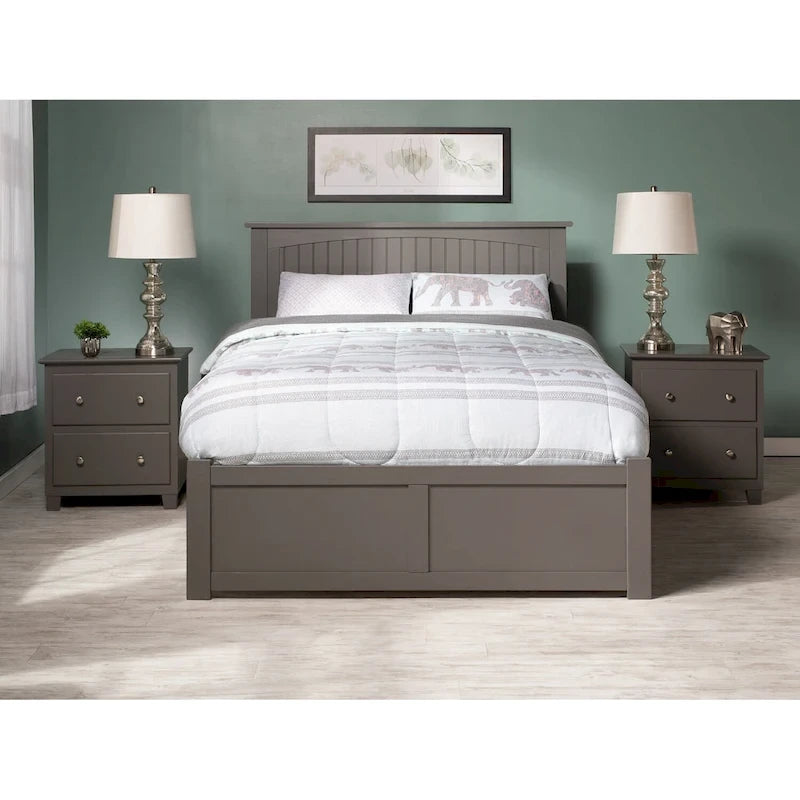 Nantucket Full Platform Bed with Footboard and 2 Bed Drawers in Grey