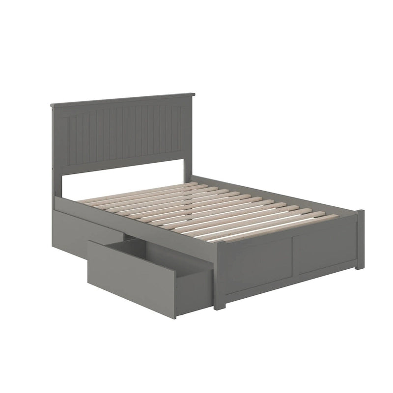 Nantucket Full Platform Bed with Footboard and 2 Bed Drawers in Grey