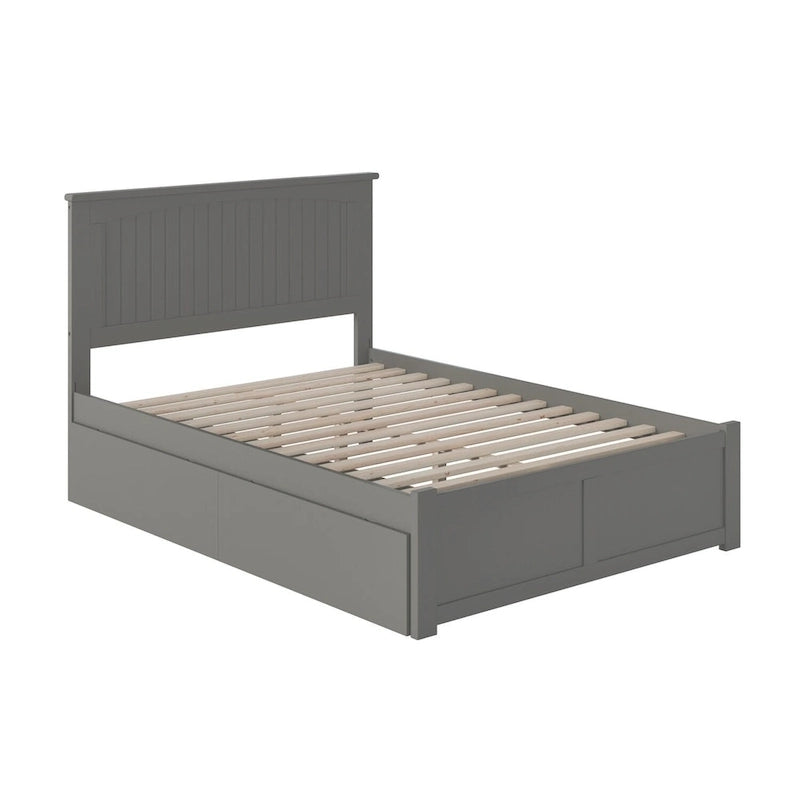 Nantucket Full Platform Bed with Footboard and 2 Bed Drawers in Grey