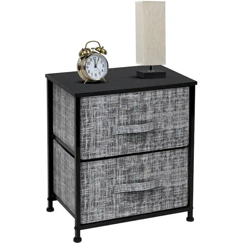 2 Drawer Nightstand Dresser Organizer Steel Frame Wood Top Fabric Bins