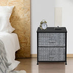 2 Drawer Nightstand Dresser Organizer Steel Frame Wood Top Fabric Bins