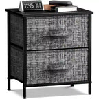 2 Drawer Nightstand Dresser Organizer Steel Frame Wood Top Fabric Bins