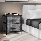 2 Drawer Nightstand Dresser Organizer Steel Frame Wood Top Fabric Bins