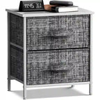 2 Drawer Nightstand Dresser Organizer Steel Frame Wood Top Fabric Bins