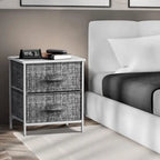 2 Drawer Nightstand Dresser Organizer Steel Frame Wood Top Fabric Bins