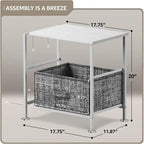 2 Drawer Nightstand Dresser Organizer Steel Frame Wood Top Fabric Bins