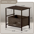 2 Drawer Nightstand Dresser Organizer Steel Frame Wood Top Fabric Bins