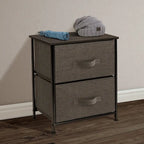 2 Drawer Nightstand Dresser Organizer Steel Frame Wood Top Fabric Bins