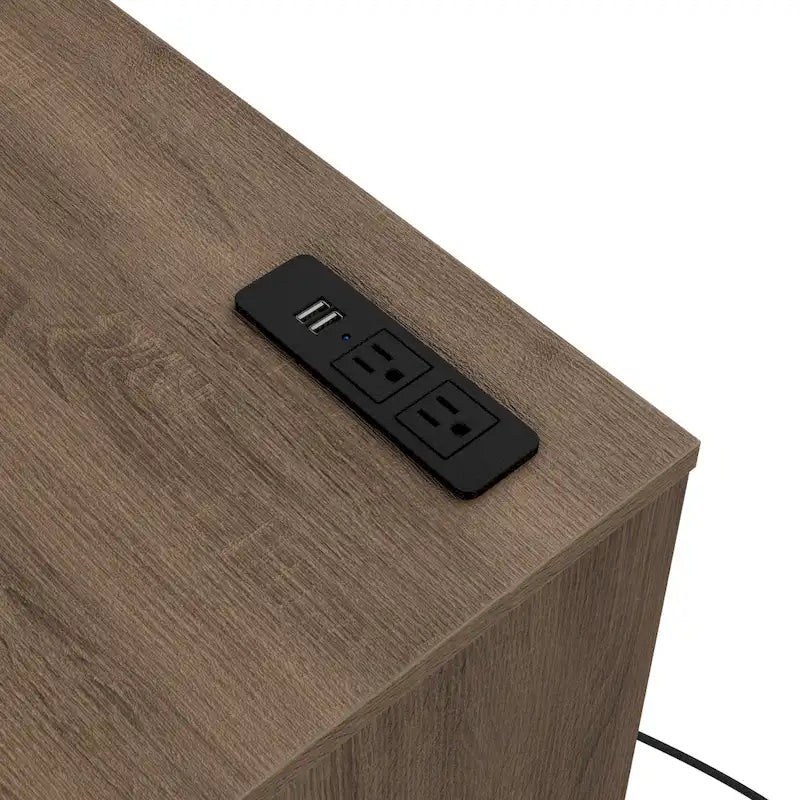 DH BASIC Modern Chestnut Brown 1-Drawer Nightstand with Charging Station and Hidden Storage by Denhour