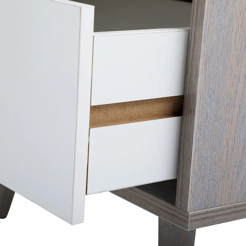 Wooden Nightstand with Drawer and Open Storage compartment ,Set of 2,Gray