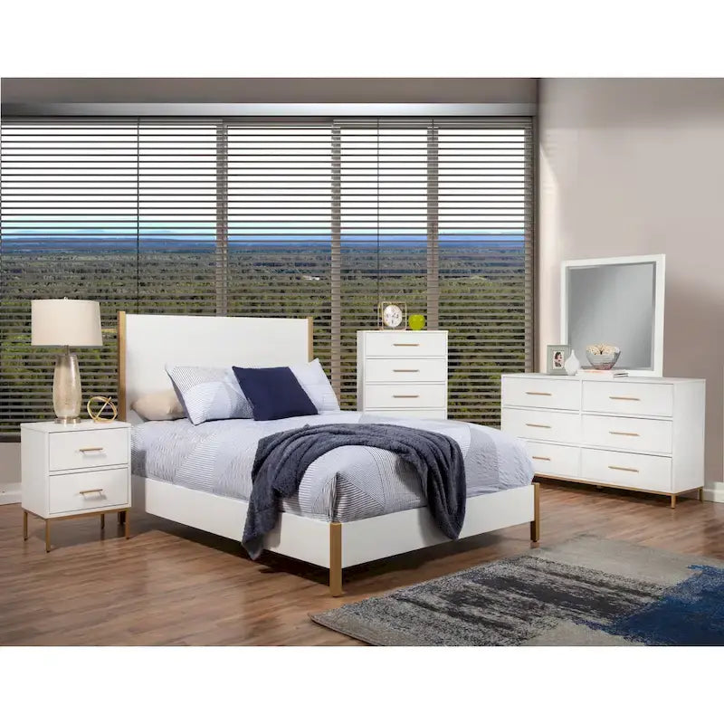 Alpine Furniture Madelyn Wood Panel Bed in White